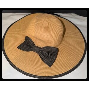 Rampage Sun Hat Women NWT Brown Bow Wide Brim Floppy Beach HTR-6100L